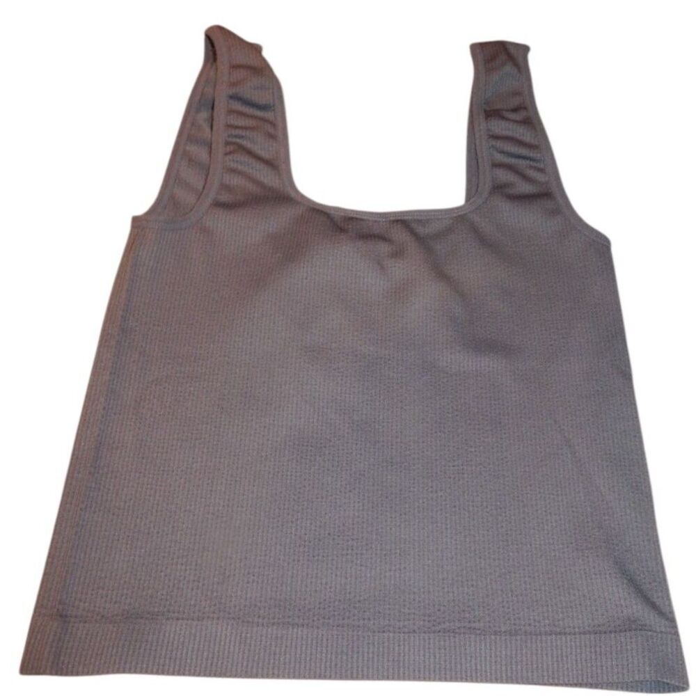 women's junior's medium gray blue cropped stretchy ribbed tank top shirt